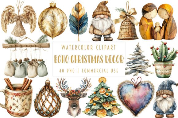 Boho Christmas Decor Clipart: A Versatile Illustration for Seasonal Branding