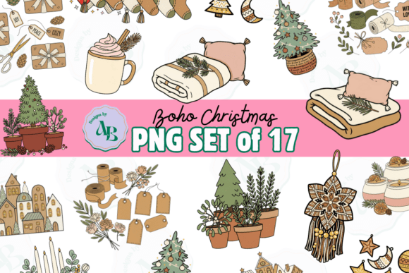 Boho Christmas Holiday Clip Art Set for Illustrations