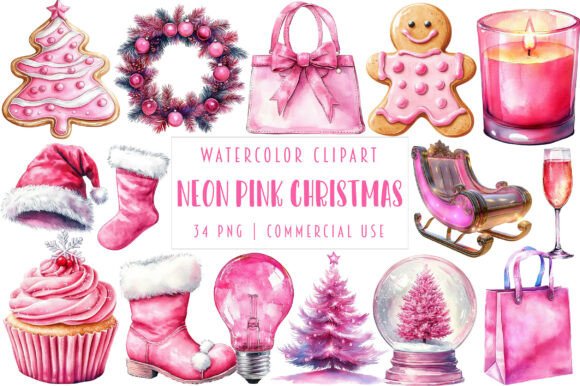Chic Neon Pink Christmas Clipart for Festive Handmade Designs