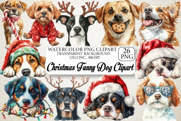Christmas Funny Dog Clipart: A Festive Illustration for Local Business Branding