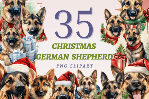 Christmas German Shepherd PNG Bundle: A Festive Illustration for Small Business Branding