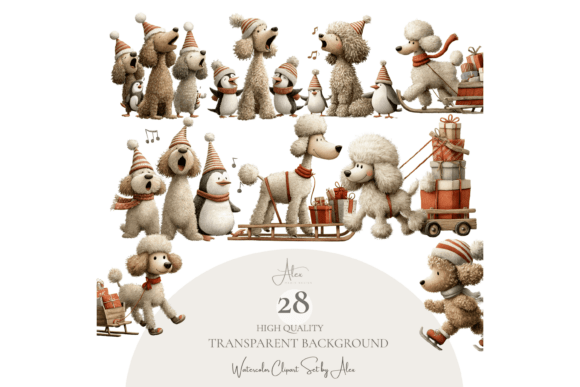 Christmas Poodle Clipart: Seasonal Illustrations for Content Publishing