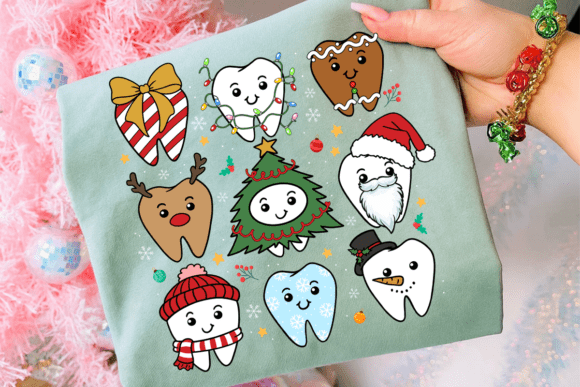 Christmas Teeth Cute Characters PNG: Illustrations for Festive Branding