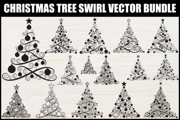 Christmas Tree Swirl Vector Bundle for Illustrations