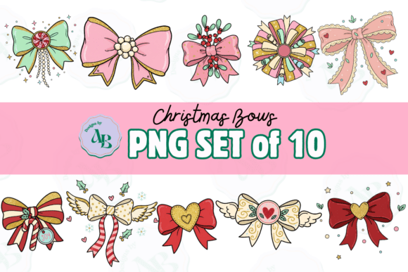 Coquette Christmas Bow PNG Set: A Festive Illustration for Handmade Creations