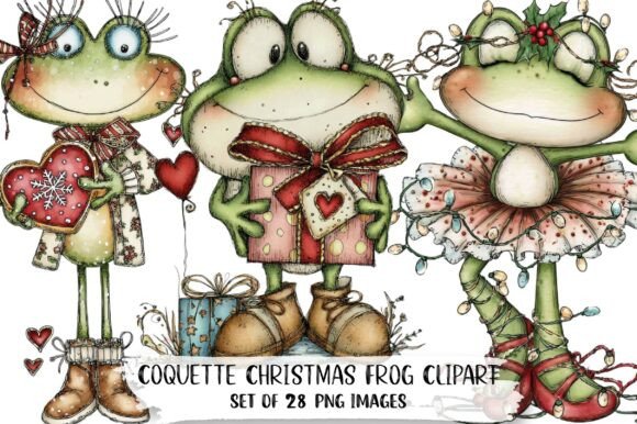 Coquette Christmas Frog Clipart: A Festive Graphic Design Asset for Creative Projects