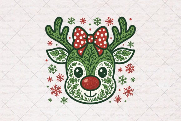 Coquette Green Millennial Christmas Illustrations for Festive Branding