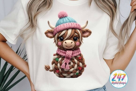 Crochet Yarn Highland Cow Christmas PNG