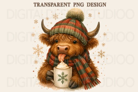 Cute Christmas Highland Cow PNG: A Festive Illustration for Local Business Branding
