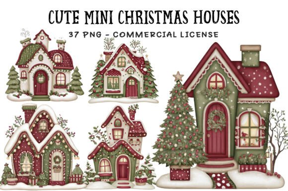 Cute Mini Christmas Houses Clipart: A Designer’s Take on Festive Illustrations