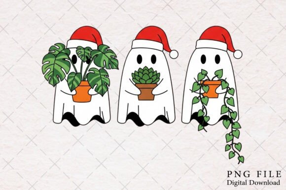 Funny Christmas Ghost with Plant Png: A Lively Embroidery Design for Holiday Projects