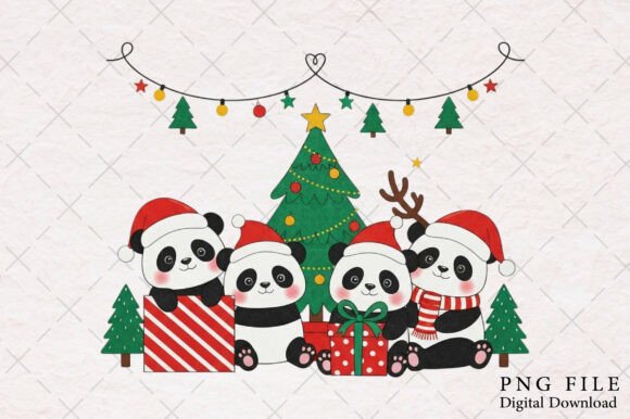 Funny Christmas Pandas Png: A Festive Illustration for Creative Sellers