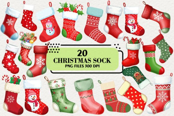 Kawaii Christmas Sock Clipart Bundle: Illustrations for Handmade Sellers