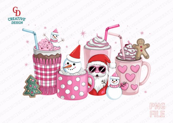 Pink Christmas Coffee Cups Sublimation Illustrations