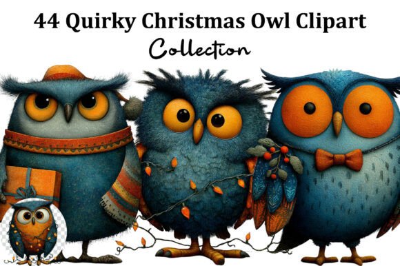 Quirky Christmas Owl Clipart: A Festive Graphic Design Asset for Crafters