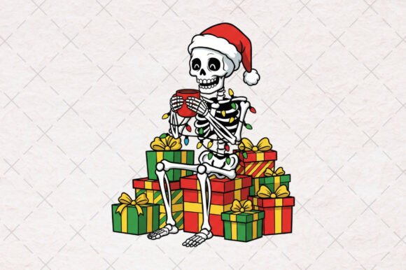 Skeleton Santa Christmas Coffee PNG: A Festive Illustration for Local Business Branding