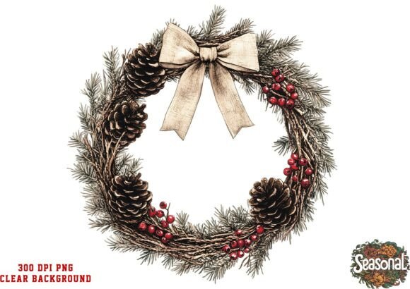 Soft Brown Ribbon Christmas Wreath Clipa Illustrations Review
