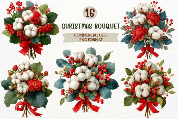 Watercolor Christmas Bouquet Clipart PNG for Illustrations