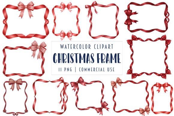 Watercolor Christmas Bows Frame: A Festive Illustration for Branding