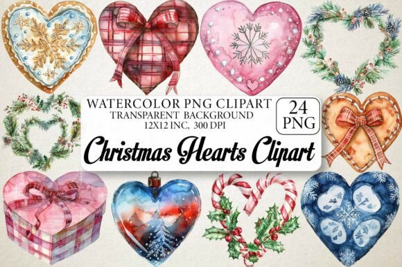 Watercolor Christmas Hearts Clipart: A Festive Illustration for Creative Campaigns