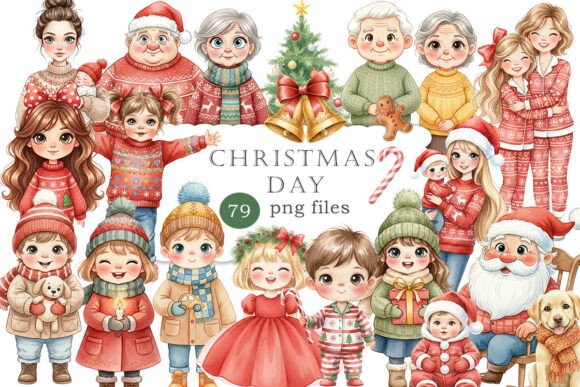 Watercolor Family Christmas Clipart PNG: A Versatile Illustration for Holiday Branding