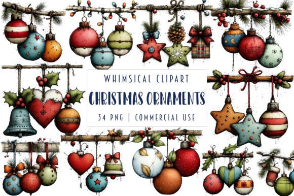 Whimsical Christmas Ornaments Clipart: A Festive Graphic Design Asset for Local Business Branding