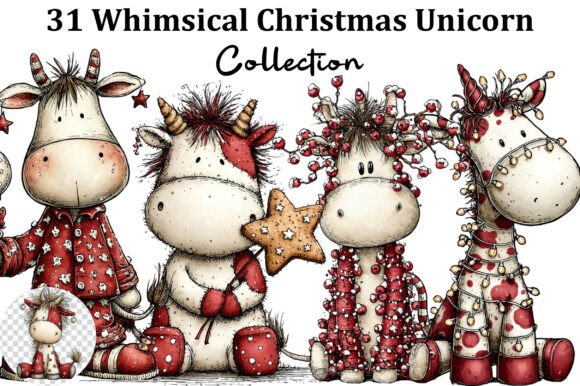 Whimsical Christmas Unicorn Clipart: A Festive Illustration for Creative Campaigns