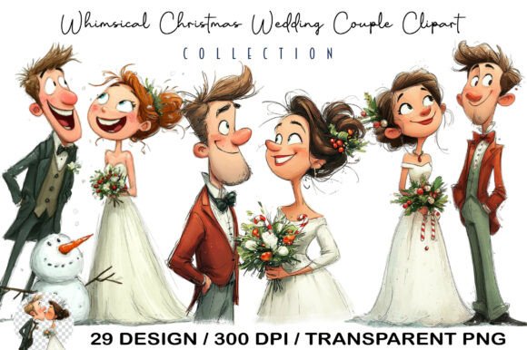 Whimsical Christmas Wedding Couple Illustrations Review