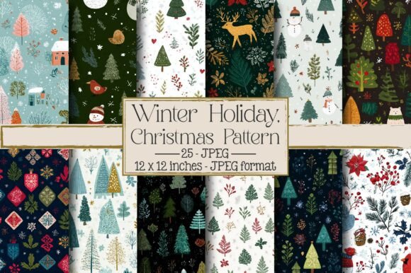 Winter Holiday, Christmas Pattern Illustrations for Small Business Branding