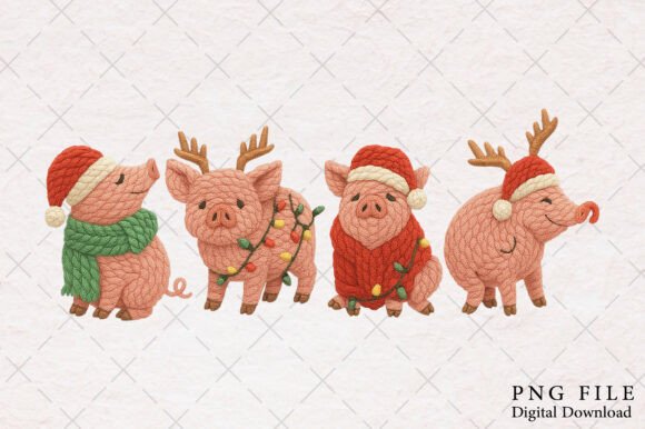 Yarn Crochet Christmas Pig Png: A Festive Illustration for Small Business Branding